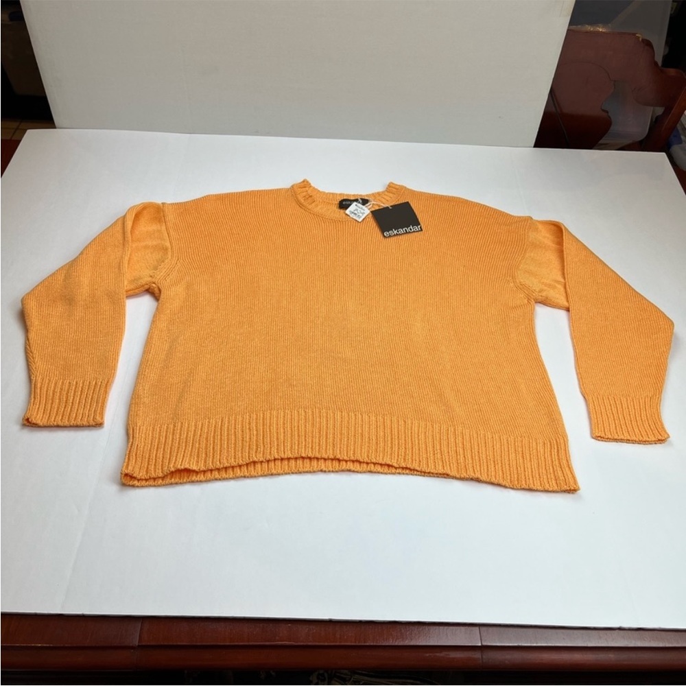 Eskandar‎ 100% Cotton One Size Pastel Orange Crewneck Sweater Preppy Winter NEW